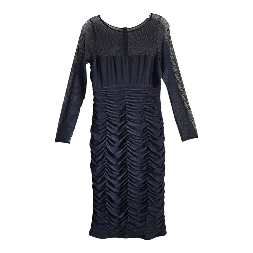 ELIZA J Women 8 Dress Black Bodycon Mesh Shoulders & Sleeves Ruched Knee Length